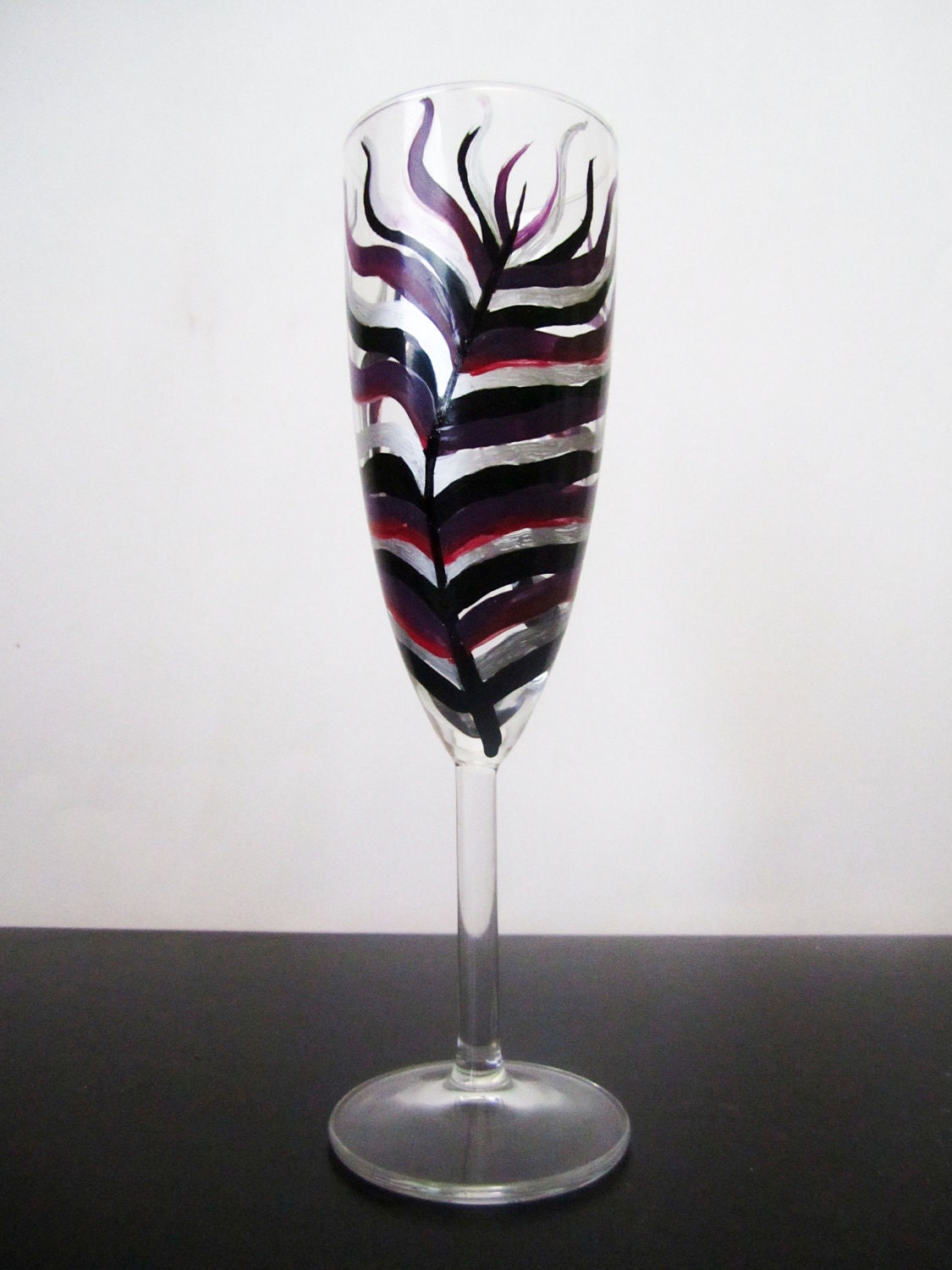 Purple Peacock Valentines Champagne Glass Valentines Day hand painted 