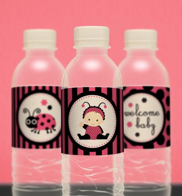 PRINTABLE Water Bottle Label DIY - Baby Shower - Pink Lady Bug - BS108g