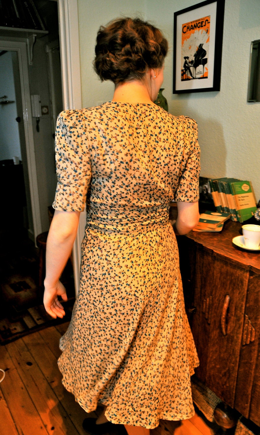 RESERVED FOR HEYLOUILOUI- Vera- late 1930s inspired cotton teadress with fan effect