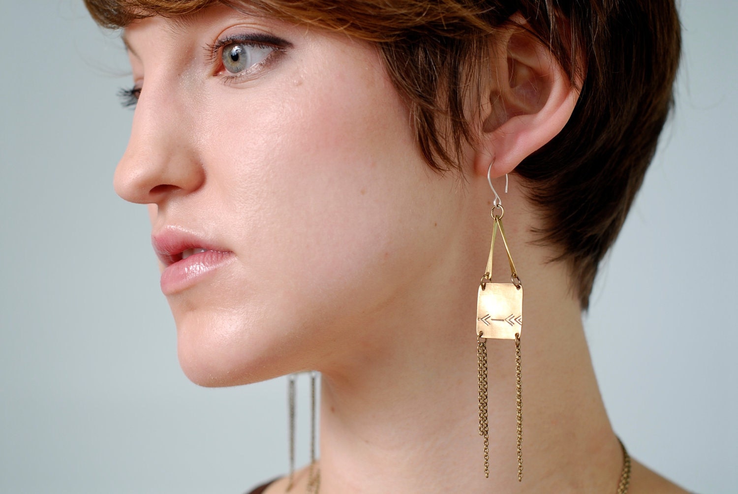 Sights are Set Brass Square and Arrow Earrings