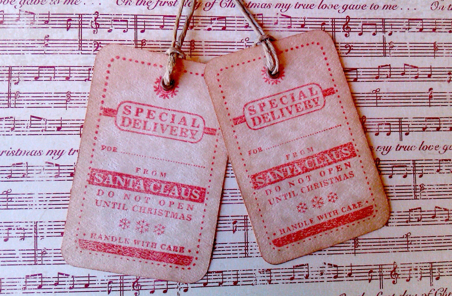 Christmas Tags - Gift Tags Special Delivery From Santa Do Not Open Until Christmas - Vintage (Set of 6)