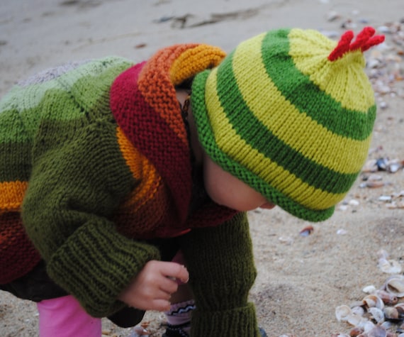 Green Dinosaur Striped  Baby Hat