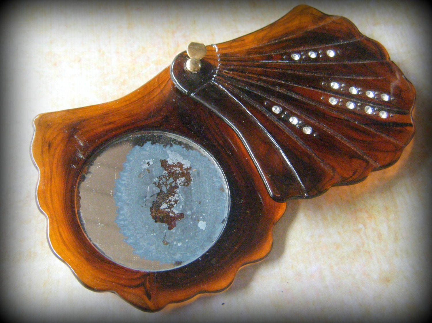 Vintage Tortoise Shell Rhinestone Mirror Compacts