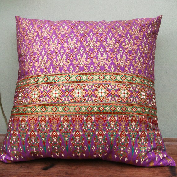 Purple  and Gold Thai Painting sofa Throw decorative pillow cushion covers 18 inches
