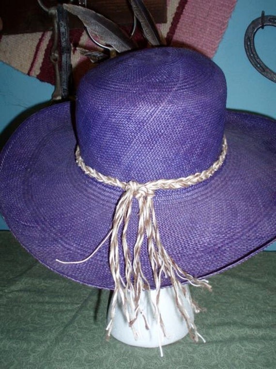 Ladies Straw Hat, Customized wih Huge Button and Feathers