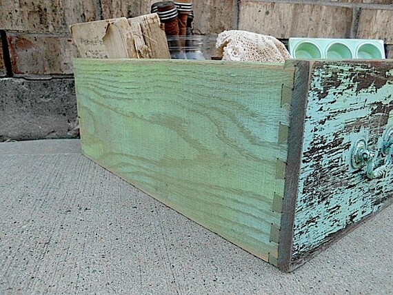 Upcycled - Vintage - COLORS of the OCEAN - Wooden Drawer - Repurposed Tin Candle Holder