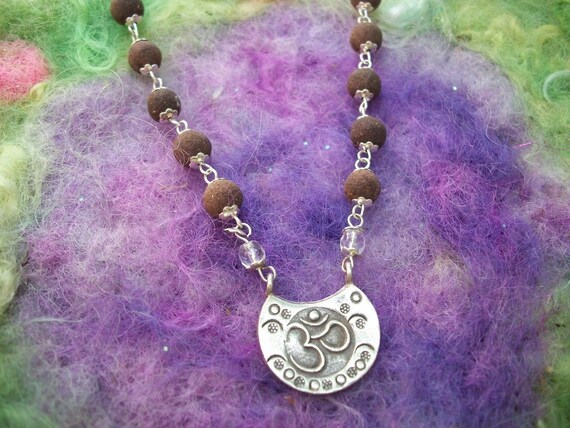 Necklace Rose Beads with Silver OM Pendant