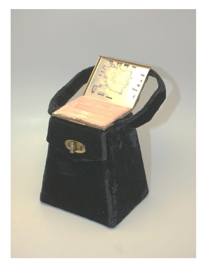 Vintage Purse Box Britemode Compact Velvet Black