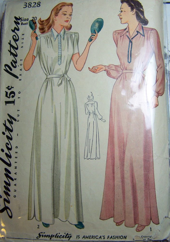 Vintage 1941 Sewing Pattern Simplicity 3828 Misses' Robe Bust 38 Complete