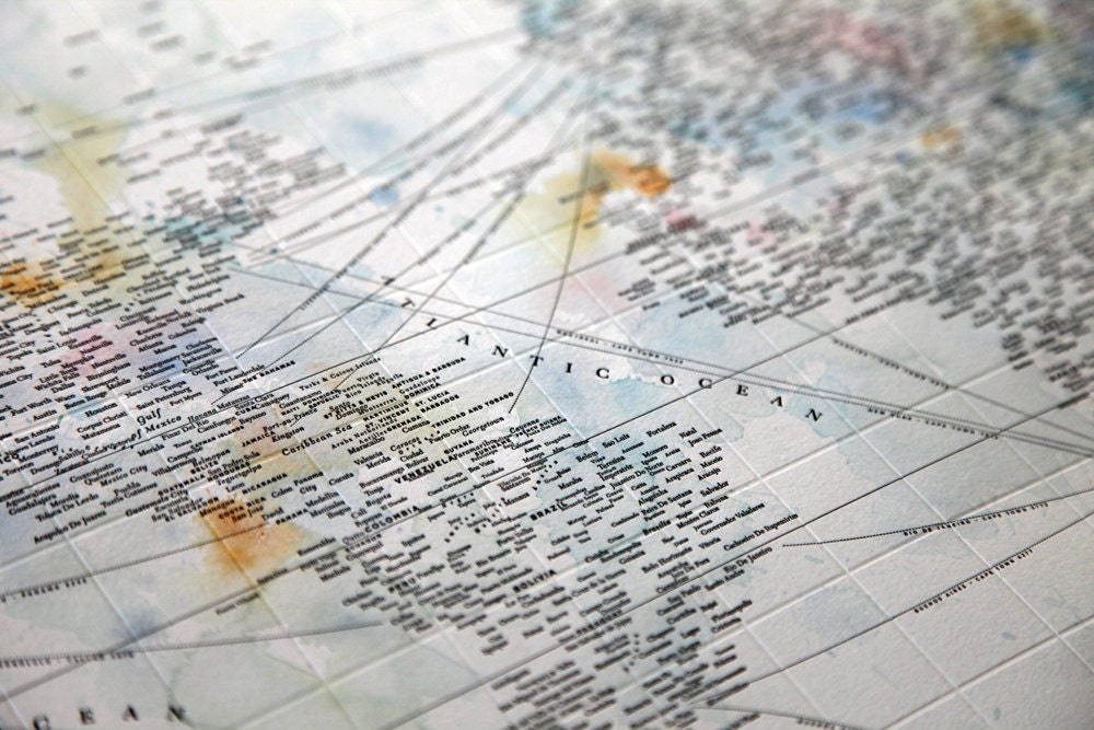 Typographic World Map with Watercolor