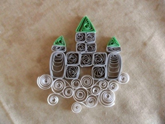 Green Fairy Tale Castle on a Cloud Scrapbook and Card Embellishment