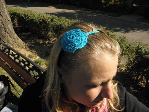 Flower Headband in Blue - Crochet