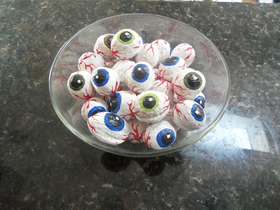 Organic English Walnut Hand-painted Eyeballs - Spooky Halloween Decoration- Bag of eight-