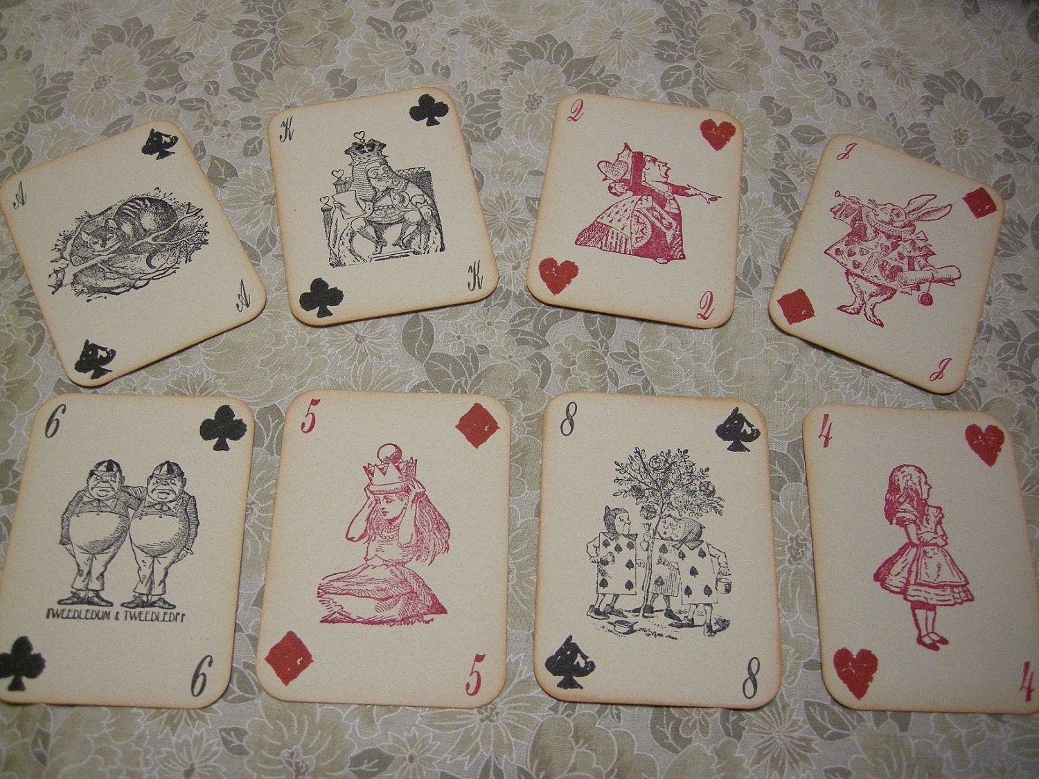 Alice in Wonderland Playing Cards - Full Size 52 Card Deck with sleeves - red queen, white rabbit, mad hatter, custom deck