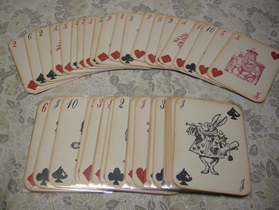 Alice in Wonderland Playing Cards - Full Size 52 Card Deck with sleeves - red queen, white rabbit, mad hatter, custom deck