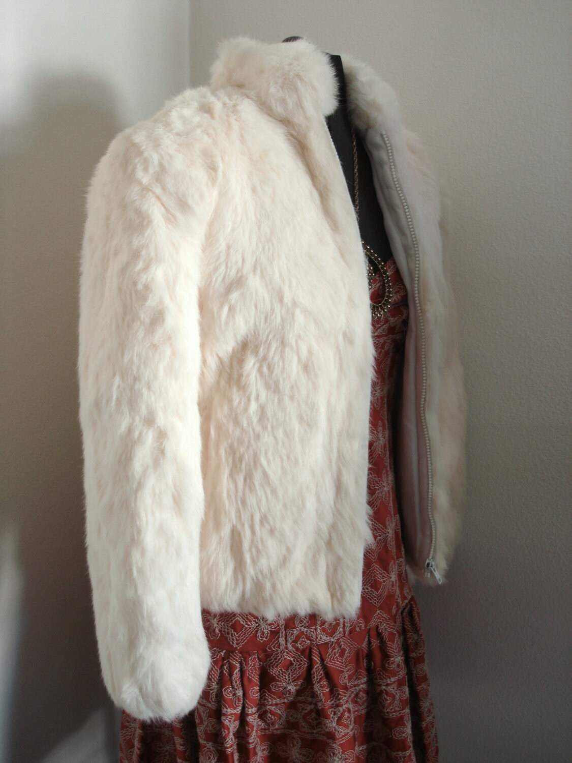 Vintage Cream White Women's Rabbit Fur Coat or Jacket size Small