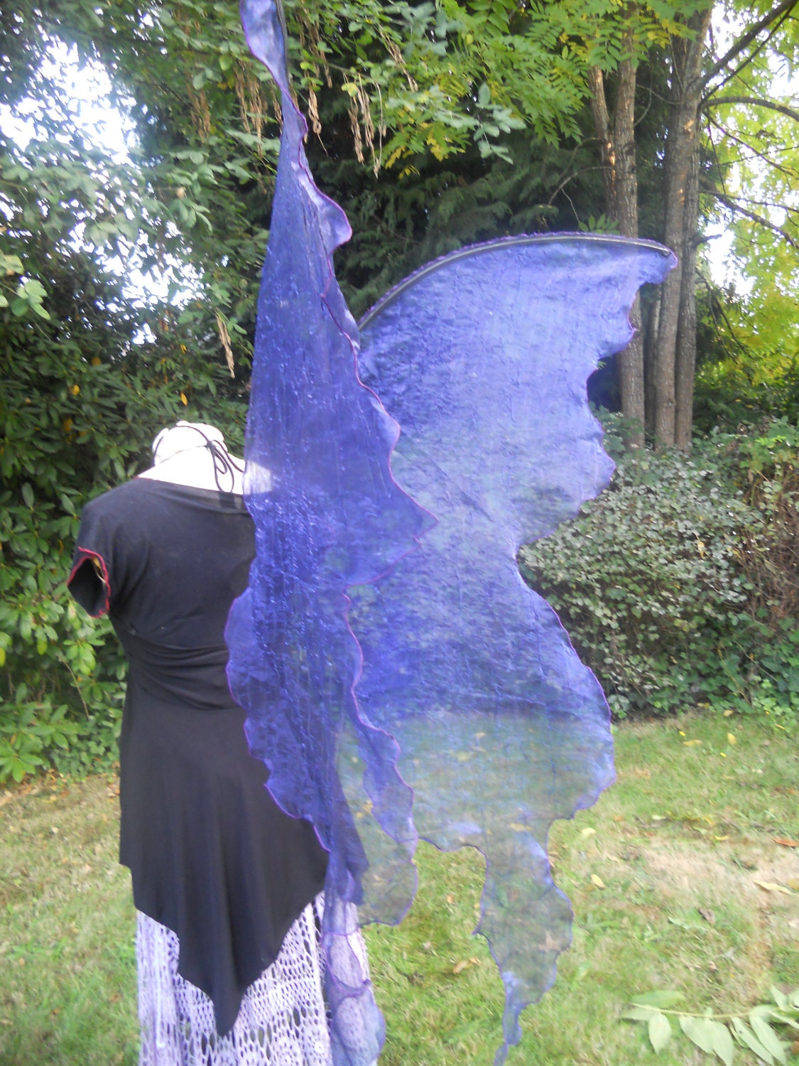Dark COBALT BLUE HUGE Lifesize Gothic Fairy Queen Wings Adult Costume xl dress up wicca Dark angel gypsy steampunk Boho emo larp realistic