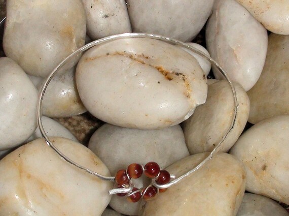 Agate Bead Circle Bangle Bracelet, Dainty Bangle Bracelet, Gemstone Circle Bangle