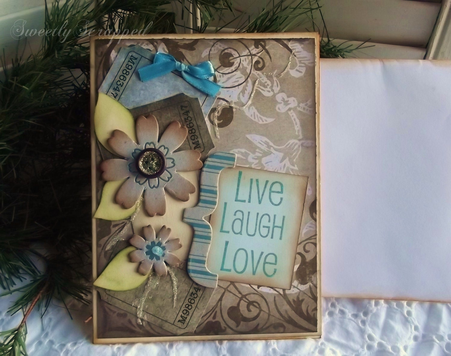 Live Love Laugh Card, Blue, Shabby and Vintage Inspired