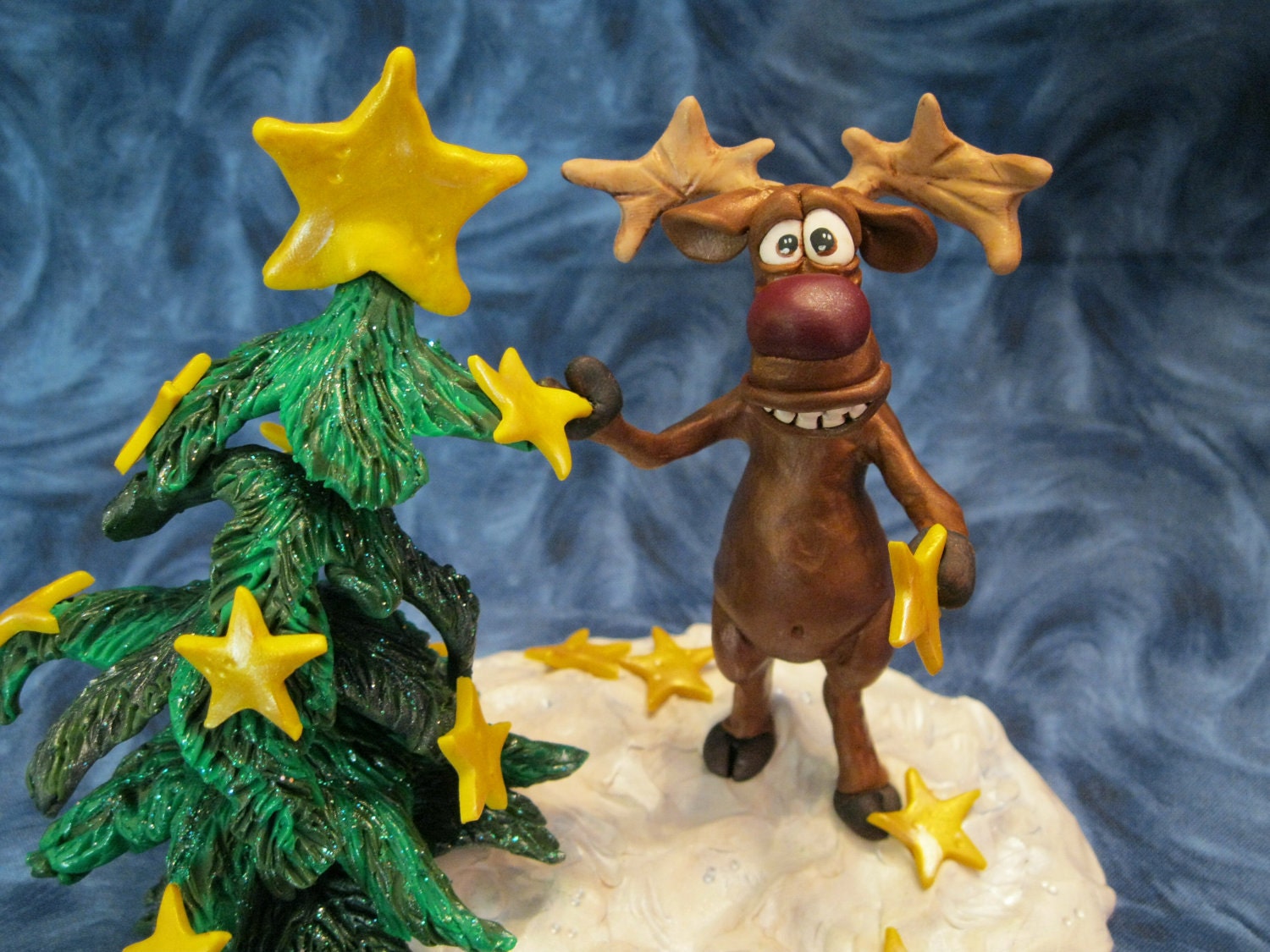 Star Light Reindeer Tree Polymer Clay Sculpture