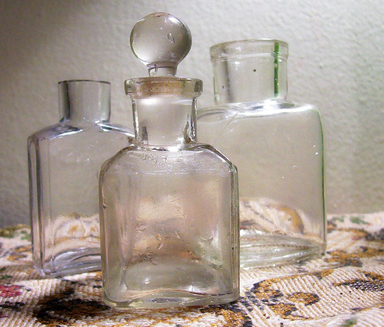 Three Antique Bottles Perfume with Stopper, Paint