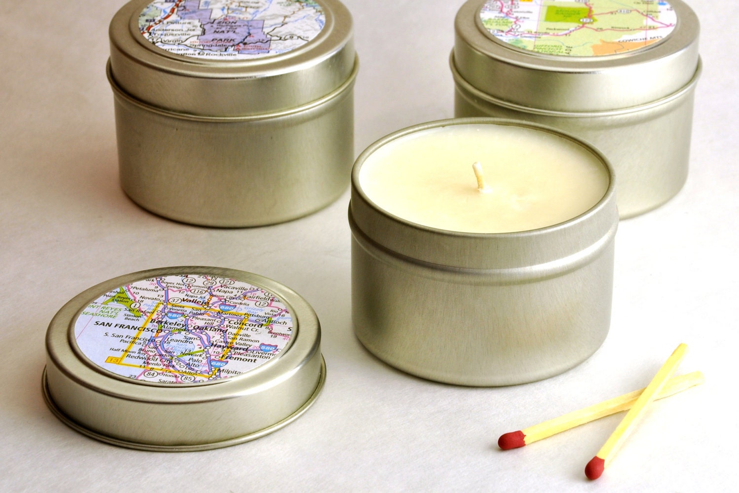 Recycled Map Travel Tin 4 oz. Soy Wax Candle