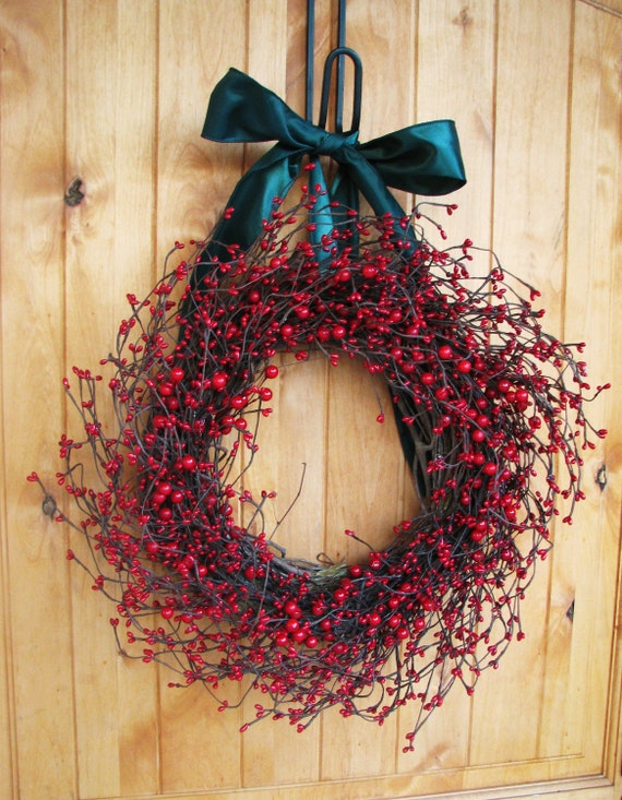 HOLIDAY RED Berry Wreath--Primitive Woodland Winter Grapevine Wreath- SCENTED Apple Cinnamon or Choose your Scent