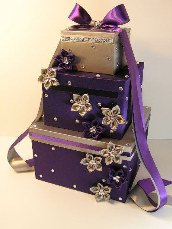 Purple and Silver Wedding Card Box Gift Card Box Money Box HolderCustomize 