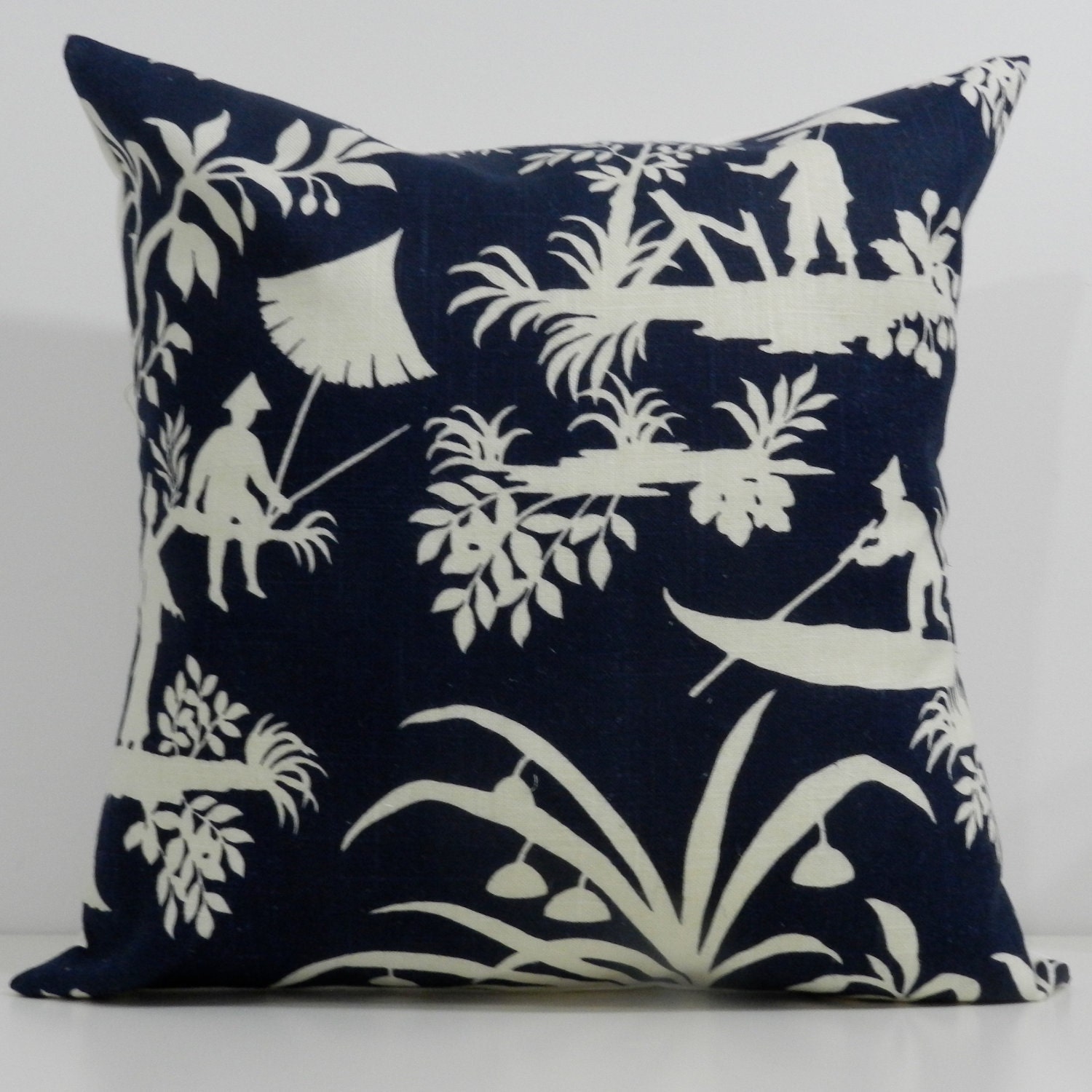 New 18x18 inch Designer Handmade Pillow Cases in blue-black and white oriental inspired print