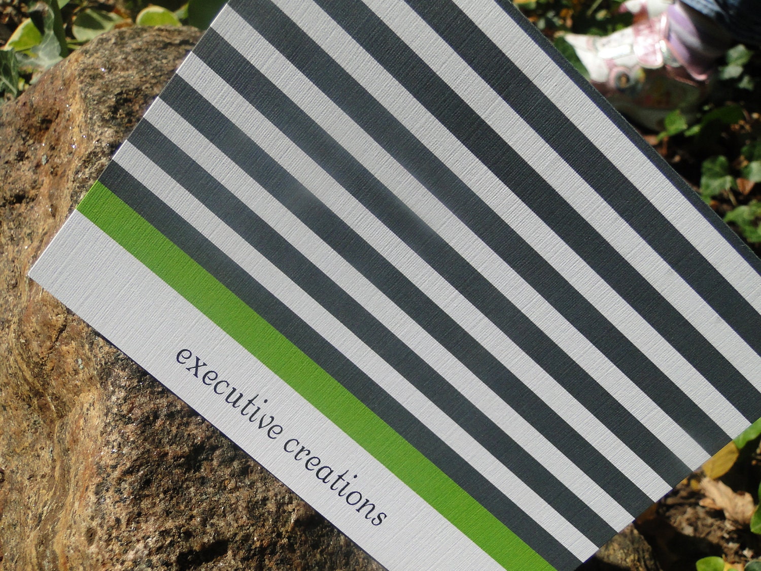 Striped Green and Gray Custom Note Cards (set of 10)