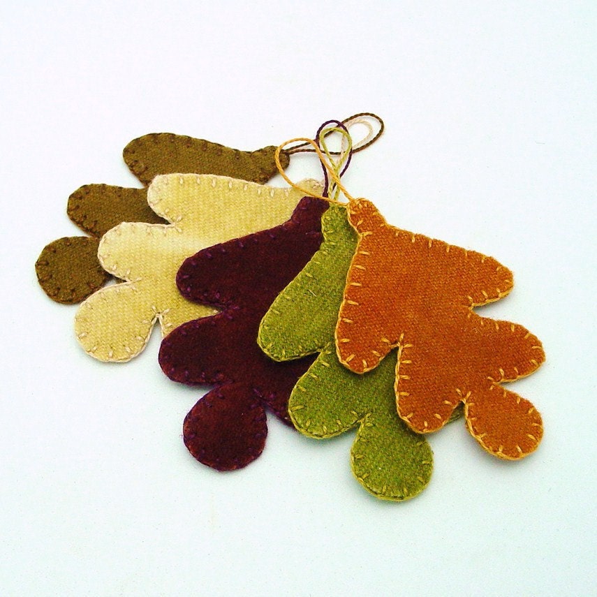 Wool Oak Leaf  Fall or Thanksgiving Ornaments - Set of 5