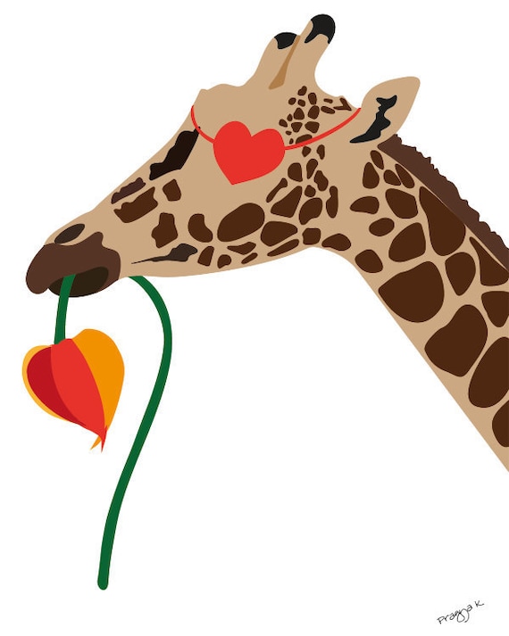 Love art print - 'Romeo in love' -  Giraffe print, illustration, 8x10, heart art