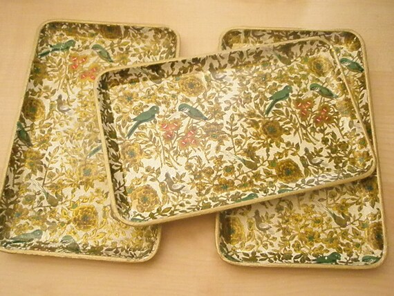 Trio of vintage bird trays