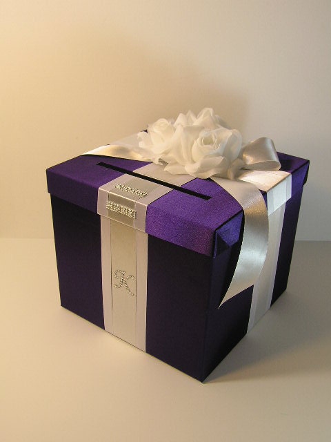 Purple and Silver Wedding Card Box Gift Card Box Money Box HolderCustomize