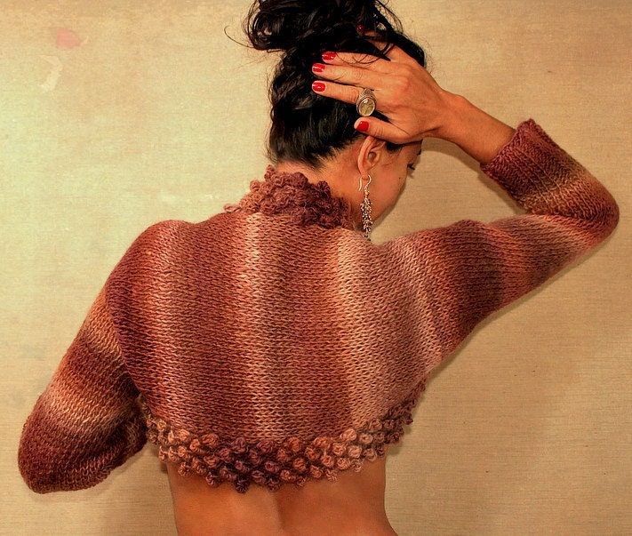 Seize the Day / Hand Knit  Shrug Bolero (XS-S-M) / Pure Wool / Knit Loop Cardigan / 3/4 Sleeved / Fall Winter Fashion