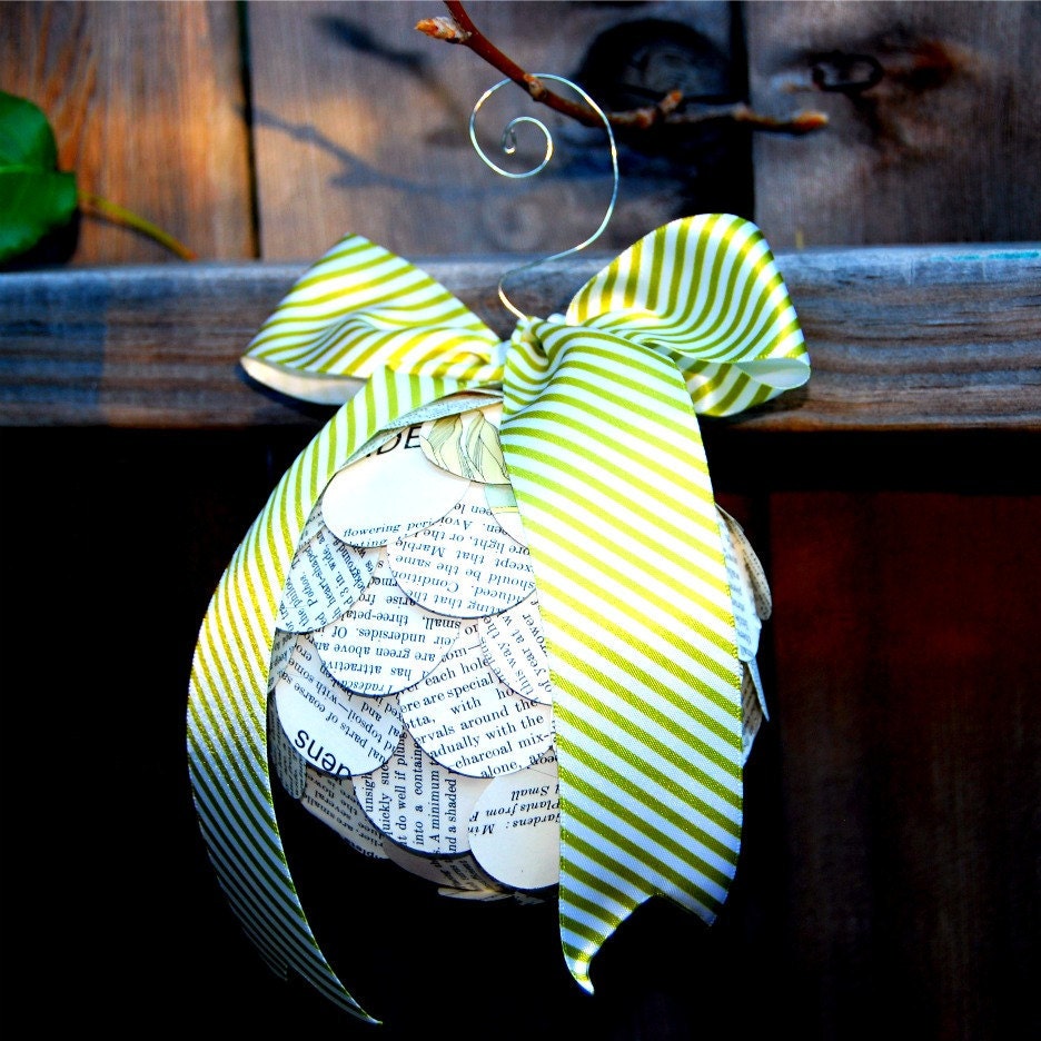 Book Page Christmas Ball Ornament with bow