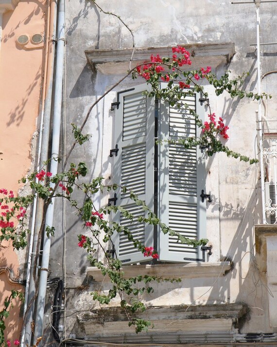 Window Photograph - Romantic Fairy Tale Photo - Window of Dreams - Corfu Greece - Mediterranean Decor - Soft and Pretty - Pink Peach Blue