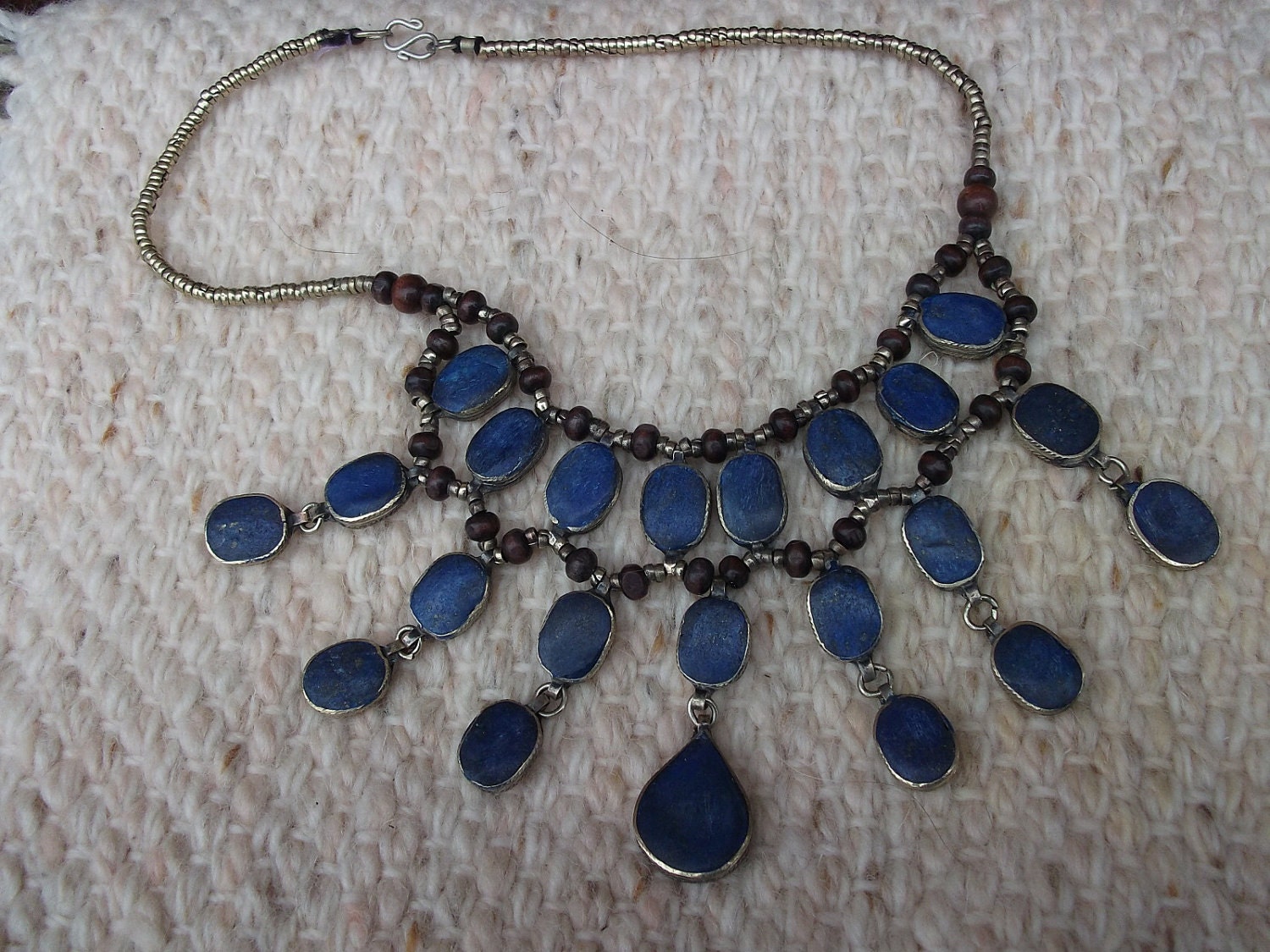 Lovely handmade Afghan Tribal Necklace. Lapis Lazuli gemstones. Hand cut.