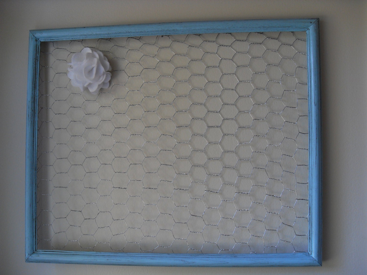 Aqua blue Chicken Wire Memo Board