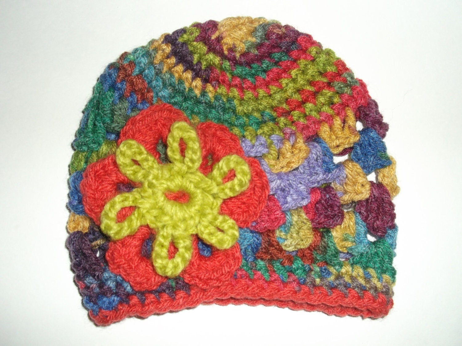 Baby Crochet Beanie Hat - Blossom Hat - 3-6 months - Crayon pack colors :)