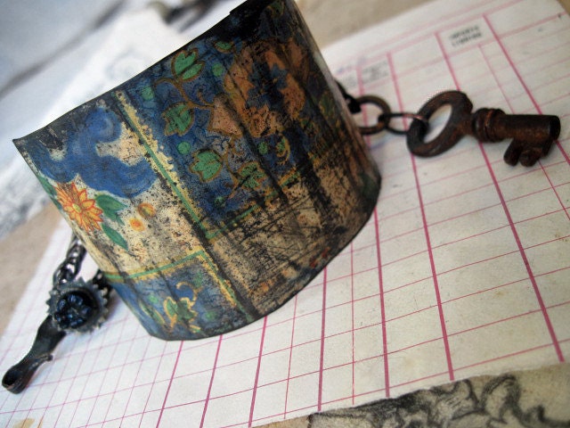 Behind the Seal of Sacred Writings. Tea Tin Cuff with Antique Kuchi and Key