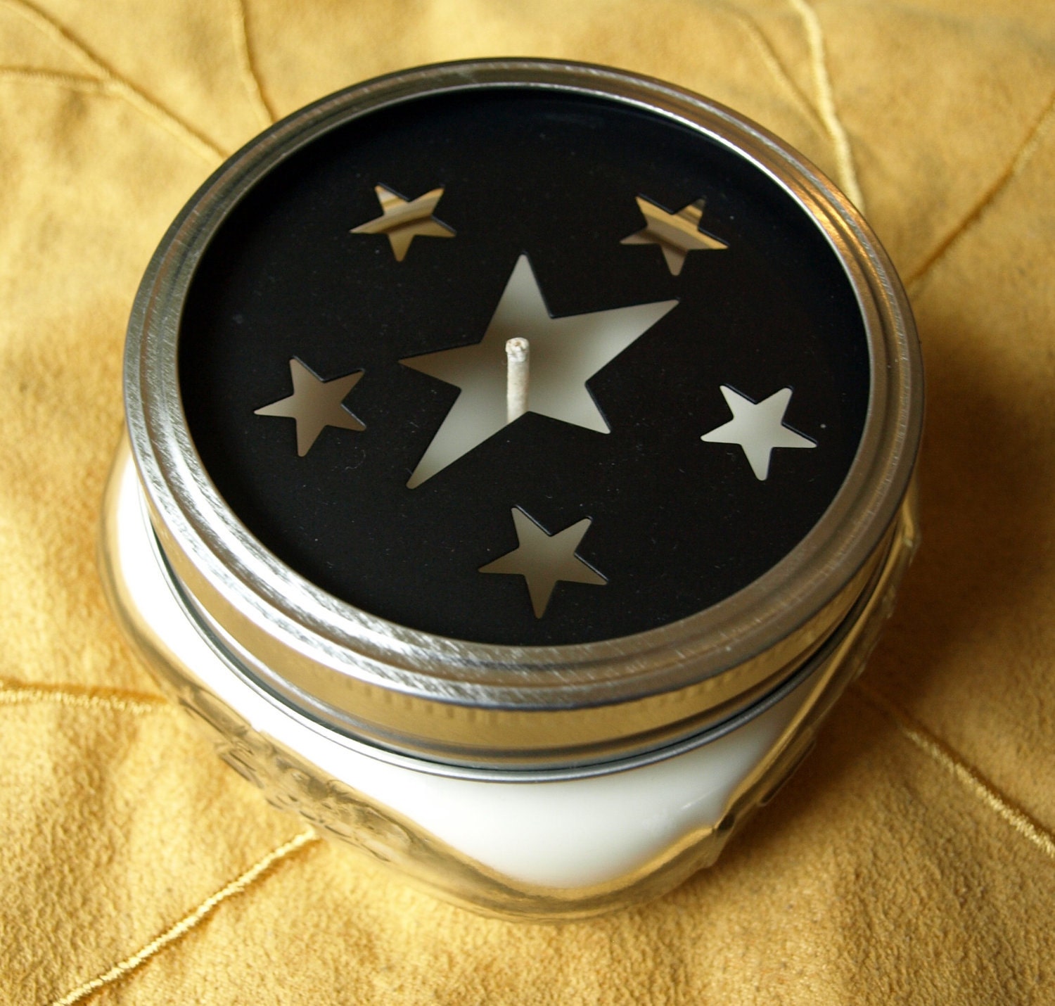 Soy Canning Jar Candle With Primitive Stars Lid Cutouts
