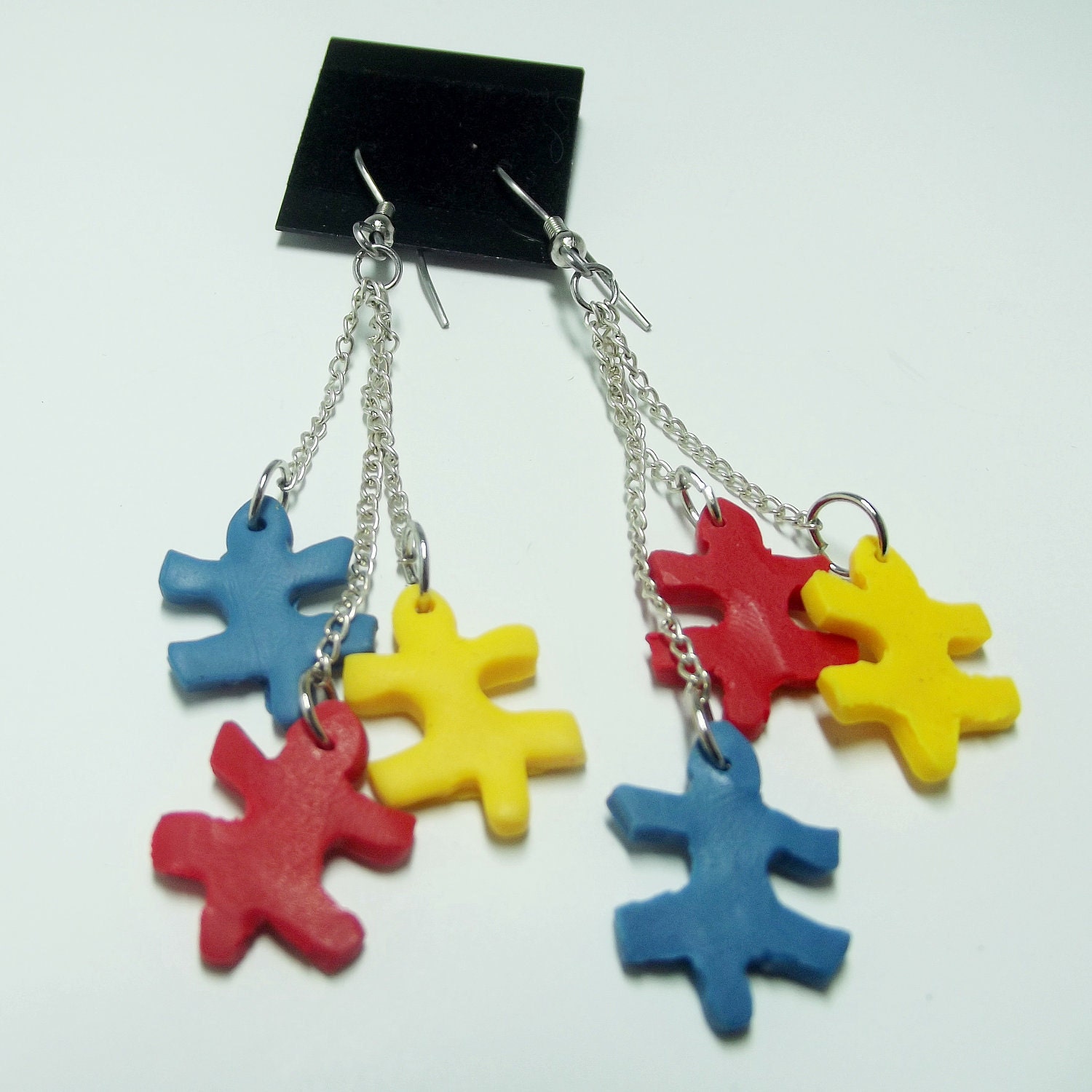 Autism Awareness polymer puzzle pattern earrings 2 inch