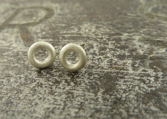 Matte Stud Earrings - Tiny Circle Posts - Sterling Silver