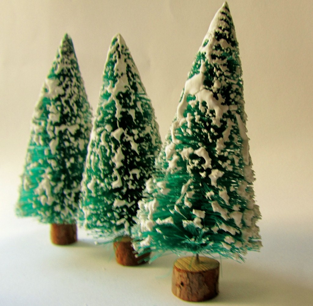Vintage Flocked Bottlebrush Christmas Trees