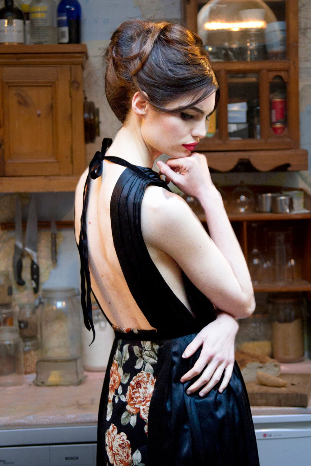 Raimunda Black Floral Mid Length Backless Dress