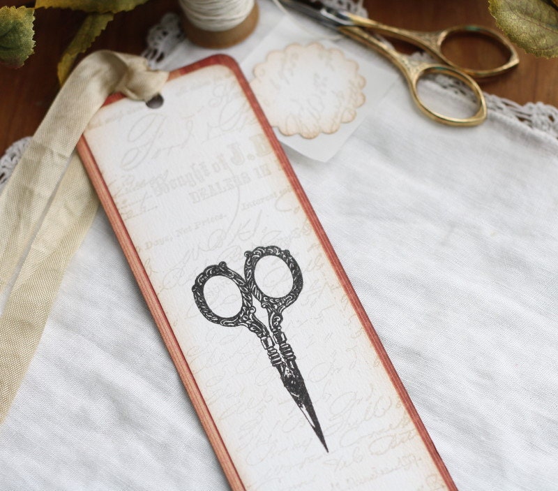 Bookmark Handmade Antique Scissors and Receipt Background Handmade Bookmark