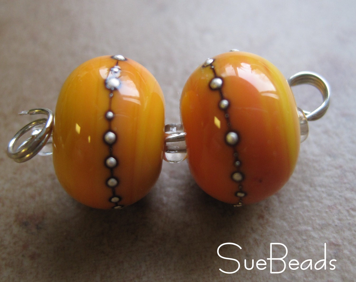 lampwork glass beads from Sue Beads mango sparkle lampwork glass beads