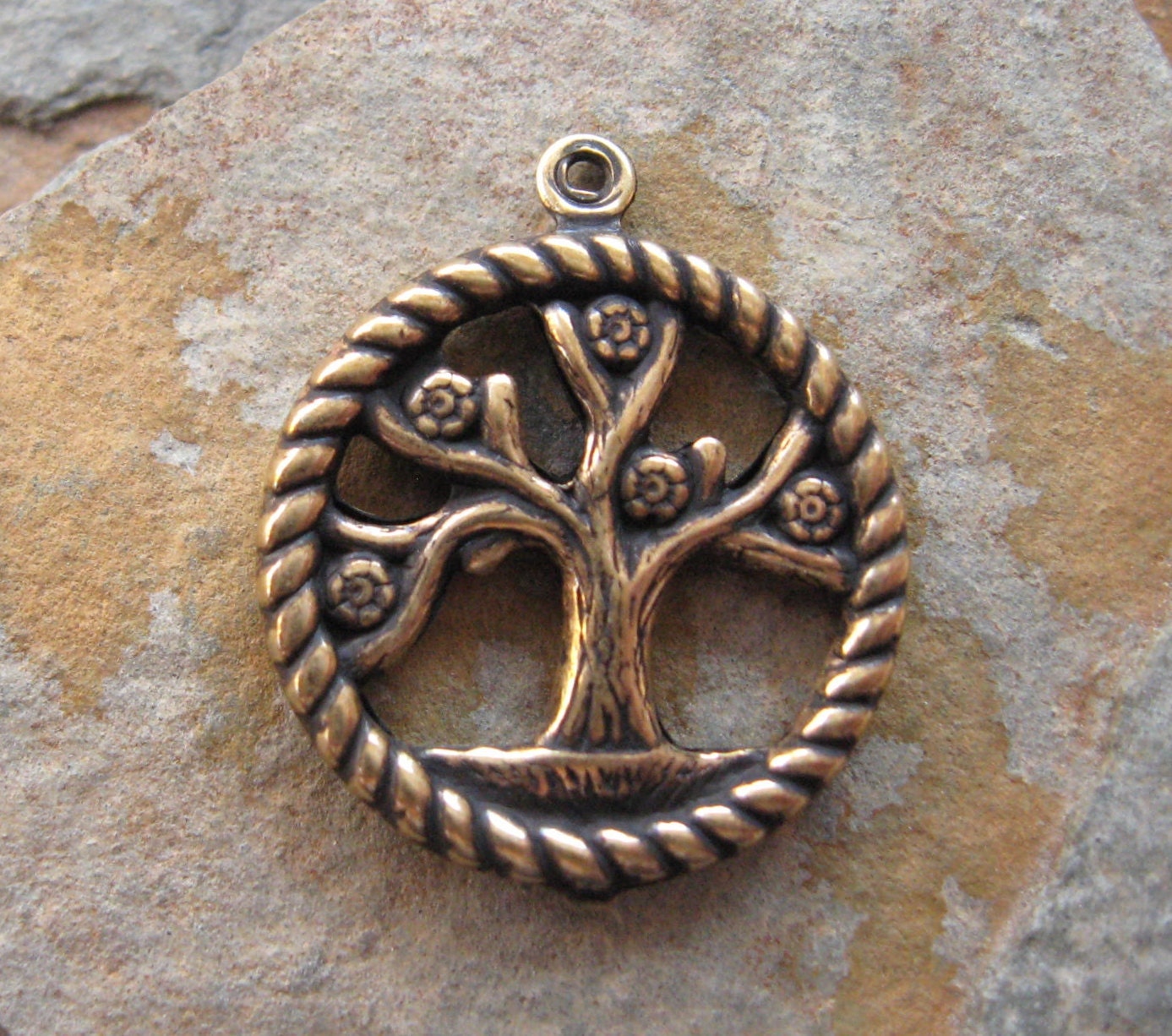 1 Trinity Brass Antique Gold Patina Tree of Life Charm 20mm x 24mm  -  LOW SHIPPING