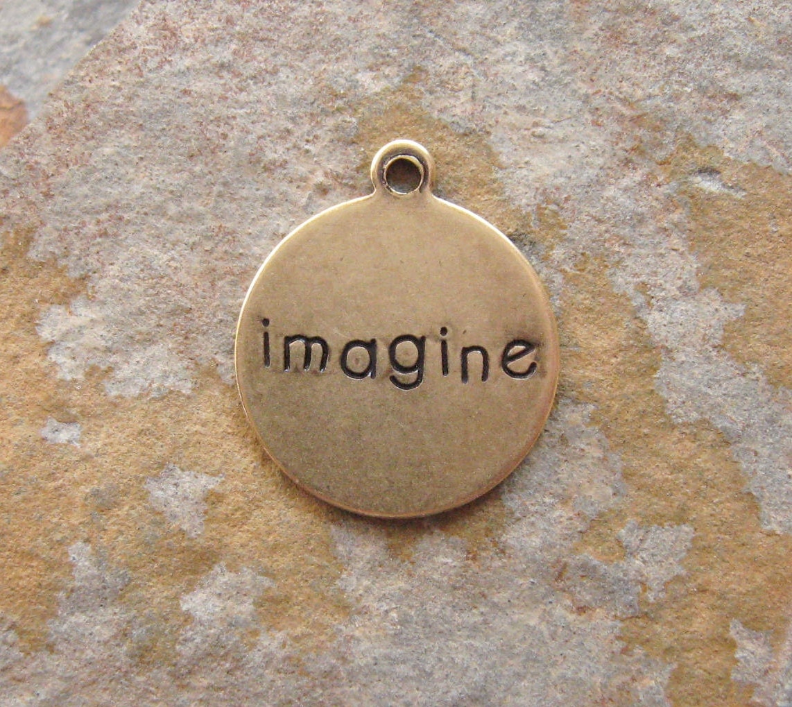4 Trinity Brass Antique Gold Patina  IMAGINE Charms -  LOW SHIPPING